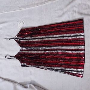 Sequin stripe mini dress, adjustable straps, Bar III Wild Luxe, x-small
